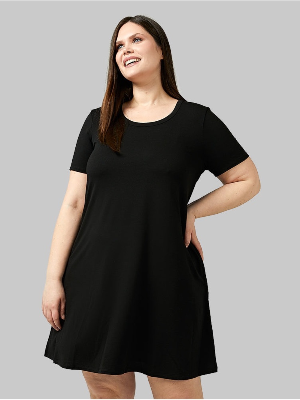 Emerald brand Black Short Sleeve Swing Dress